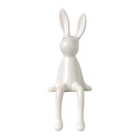 Keraminė zuikučio figūrėlė, sėdinio zuikio skulptūra, minimalistinė zuikučio statulėlė ant stalviršio, stalo, knygų lentynos, namų baro, biuro dekoravimui balta