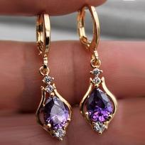 Luxury Trendy Purple Water Drop Crystal Dangle Earrings for Women Charm Wedding Bride Party Korea Earring Jewelry Accessory Gift raudona
