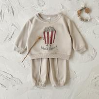 2026 Summer Korean Kids' Popcorn Print Outfit: Spring & Autumn Style for Boys & Girls 100cm/2-3 Years abrikosas