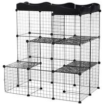 Cage Playpen Enclosure for Small Animals Cats Rabbits Modular 3 Levels 2 Doors Ramp Metal Wire 105 x 70 x 116 cm Black 266.7 x 177.8 x 294.64 cm