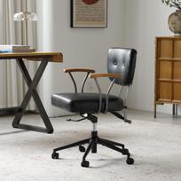 Home Office Desk Chair, Leather Ergonomic Computer Chair with Wheels and Oak Armrests, Height-Adjustable Swivel Chair for Executives 63 x 51 x 82 cm juoda