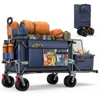 200L+100L Foldable Wagon & Tailgate, 140cm, Extra Wide 17x10 cm All-Terrain Wheels Hand Cart, Ideal for Garden, Shopping, Beach, Outdoor Use (Blue) 92.8 x 58 x 110 cm