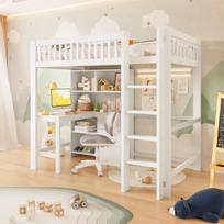 Loft bed, 90x200 cm, several storage compartments, ladder, desk, 3 drawers, without mattress, white 205 x 106 x 180 cm