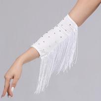 Performance Stage Latin Dance Fringed Sleeves Flash Drilling  Fringe Tassel Gloves Latin Dance Costumes Solid Color white