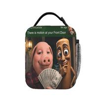 Tung Tung Tung Sahur John Pork Motion at Your Front Door Lunch Bag Lunch Box Men Picnic Cooler Bag Retro Oxford Tote Handbags One Size black