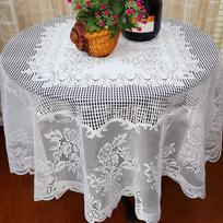 1 vnt. nėriniuota staltiesė, apvali balta gėlių rožių danga Elegantiškas valgomojo stalas white