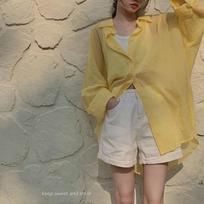 Yellow Striped Long Sleeved Thin Sunscreen Shirt for Women with A Niche Design Summer Jacket XL geltona