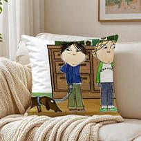 Charlie and Lola anime Cushion Cover Linen Minimalist Soft  for Sofa Bed Home Room Decor 30x30cm white