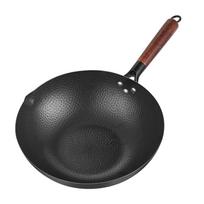 32cm Traditional Hand Hammered Carbon Steel Wok Chinese Craft Iron Wok Pot for Induction Gas All Stoves gray