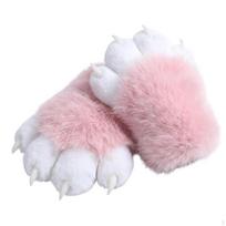 Plush Cat Paw Gloves, Cute Cosplay, Cartoon Prop, OpenFinger for Adults white
