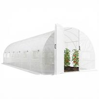 Garden tunnel greenhouse 24m², garden tunnel greenhouse with doors and 12 windows with insect screens, 295x798x199cm, white 798 x 295 x 199 cm