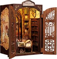 CUTEBEE DIY Book Nook Kit Miniature Dollhouse Bookstore LED Lights Dustproof Cover 127 Pieces Craft for Beginners Teenagers Adults Birthday Gift black