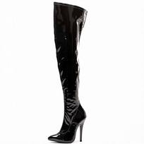 Sexy Women Over The Knee Boots Girls High Heel Triple Pleated Patent Leather Motorcycle Pointed Toe Zip Shoes Plus Size 36 white