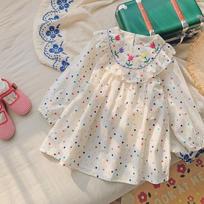 Colorful Polka Dot Tulip Embroidered Girl's Dress - Autumn 2026 Ruffled Long Sleeve Kids' Skirt 130cm white