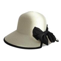 Women Sun Hat Big Bow Wide Brim Floppy Summer Hats for Women Beach Panama Straw Hat Sun Protection Visor Femme Cap juoda