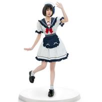 Little navy dress, maid dress JK pleated bow cute dress S white