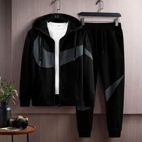 Vyriški rudeniniai/žieminiai velvetiniai sportiniai kostiumai su gobtuvu: Stilingas, laisvas ir madingas. 5XL black