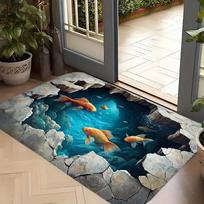 3D optinės iliuzijos kilimas Realistiškas žuvų tvenkinio kilimas Skalbiamas auksinės žuvelės tvenkinio durų kilimėlis Neslystantis 40x60cm gray