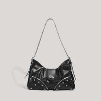 Large Capacity Vintage Motorcycle Tote Bag, Heavy Duty Baddie Shoulder Bag, Retro Crossbody Bag, Multi-Pocket Practical Commuter Bag black