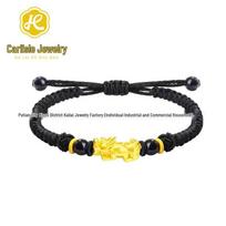 3D Fine Gold Pixiu & Agate Bead Bracelet Small Pixiu red