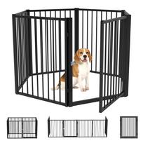 Puppy Playpen, Dog Playpen, Puppy Enclosure, 6 Panels with Door, Foldable and Portable Dog Fence, Steel, Black 240 x 60 x 76 cm juoda