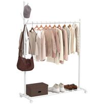 Clothes rail, coat rack on castors with shoe shelf and 5 hooks, 120 x 43 x 171 cm, white 120 x 43 x 171 cm