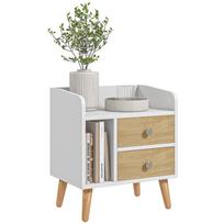 Bedside Table with 2 Large Drawers and 1 Open Shelf and Raised Pine Legs Nordic Design 43x30x49 cm 43 x 30 x 49 cm