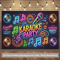 1pc 2D flat background cloth, neon karaoke party, party banner, no power required 70.9x43.3inch/180*110cm blue