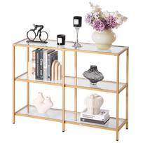 VEVOR 3-Tier Glass Console Table, Modern Rectangle Sofa Side Table with Tempered Glass Top and Iron Legs auksas