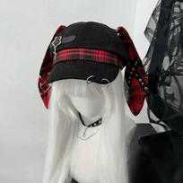 Long-eared Rabbit Hats Cute Beret Punk Berets Abby Fashion Plaid Gothic Hotties Lop-eared Bunny Hats gray