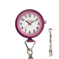 Matsuyoshi Nurse Clip-On Pocket Watch, Pulse Meter and Full Luminous Dial, Easy-to-Read Design, Burgundy and Silver Pink white