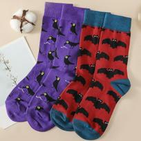 2 poros Moteriškos vyriškos kojinės Varnos šikšnosparnio rašto Crew Halloweeno kojinės Rudens žiemos mados Žakardinės stilingos madingos Unisex kojinės rinkinys EU39-42 red
