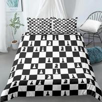 Chess Board Duvet Cover Set 3D Print International Chess Black White Comforter Cover For Boys Girls Polyester Bedding Set EU single(135x200cm) white