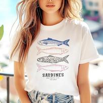 Women's Short Sleeve Sardine Printed T-Shirt Basic Round Neck Women's Clothing Fashion Style Street New Travel Holiday T-Shirt XXXXXL balta