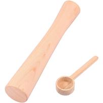 Wood Vegetable Fermentation Tamper 12 Inch Wood Pickle Pounder Sauerkraut Pounder Rod with Measuring Spoon Fermenting Food Tool beige