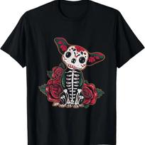 Calavera Chihuahua Skull Roses Dia De Los Muertos Art T-Shirt XXXXXL juoda