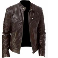 Vyriška motociklo odinė striukė Slim Fit, trumpo palto atvartas PU striukės rudeninis užtrauktukas stovas nuo vėjo nepraleidžiantis odinis paltas Vyriški drabužiai S vyno raudonos spalvos