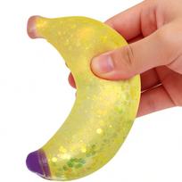 Blizgus banano minkštas žaislas, minkštas, lėtai keliantis, streso malšinimo, suspaudžiamas, anti-stresas, naujiena, Fidget, dekompresijos žaislas geltona