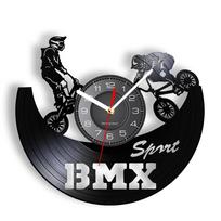 BMX Sport Vinyl LP Record Wall Clock Bicycling Professional Cyclist Watches for Boys Room Decor Freestyle Biking Rider Gift gray