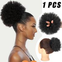 African Curly Synthetic Hair Bun for Women, Daily Volume-Boosting Wig 15cm brown