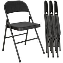 Set of 4 Folding Chairs, Portable Office Chairs, Metal Legs, Folding Chair for Office, Reception, Waiting Room, Linen Look, Black 46 x 45 x 78 cm juoda