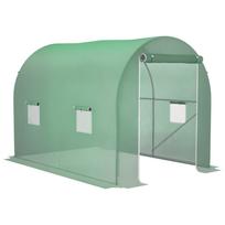 Garden Tunnel Greenhouse Ground Area 6 m² 3L x 2W x 2.10H m Reinforced Tubular Frame Zipped Door 4 Roll-Up Windows Green 300 x 200 x 210 cm