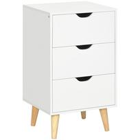 Bedside Table, Bedside Cabinet with 3 Drawers, Side End Table with Pine Wood Legs for Bedroom Living Room, White 40 x 35 x 68.5 cm