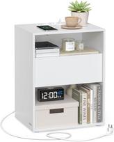 VASAGLE LET777W04 Bedside Table, Tool-Free Assembly, Side Table with Power Strip and Drawer, Modern, Bedroom, Living Room, Matt White balta