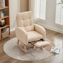 Velvet rocking chair, beige armchair, solid wood frame, metal feet with hidden leg supports, foam padding, for living room, bedroom, children's room 132 x 50 x 99 cm smėlis