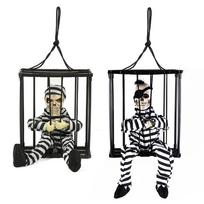 Halloween Scary Screaming Animated Skeleton Cage Prisoner with Light Up Eyes Haunted House Props Halloween Party Decorations black