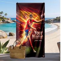 Lamine Yamal Personalizuotas Spausdintas Paplūdimio Rankšluostis Futbolo Logotipas Palaikymas Individualus Vardas Tekstas Sugeriantis Rankšluostis Sportui Kelionėms Speciali Dovana 70cmx140cm(27x55inch) red