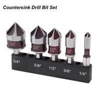 82 Degrees Countersink Drill Bit Set Bore HSS Chamfer 5 Flute For Woodworking Quick Change Countersunk Imperial Hex Shank Tools C