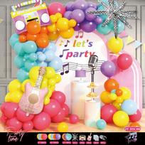 Diskotekos temos Balionų gėlių arkos rinkinys Hip hopas Diskoteka Radijas Gitara Balionas Vaivorykštė Ritinėjimas Jt-dsc08-musicthemeset[dispensingglueandballooncha