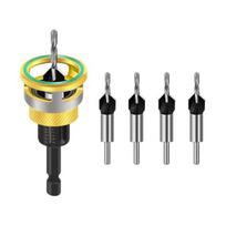 Countersink Drill Bit Set Adjustable Depth Stop Drill Bits Adjustable Hex Wrench Spiral Flute HSS M2 High Speed Steel 4-Edge Drill Bits mėlyna